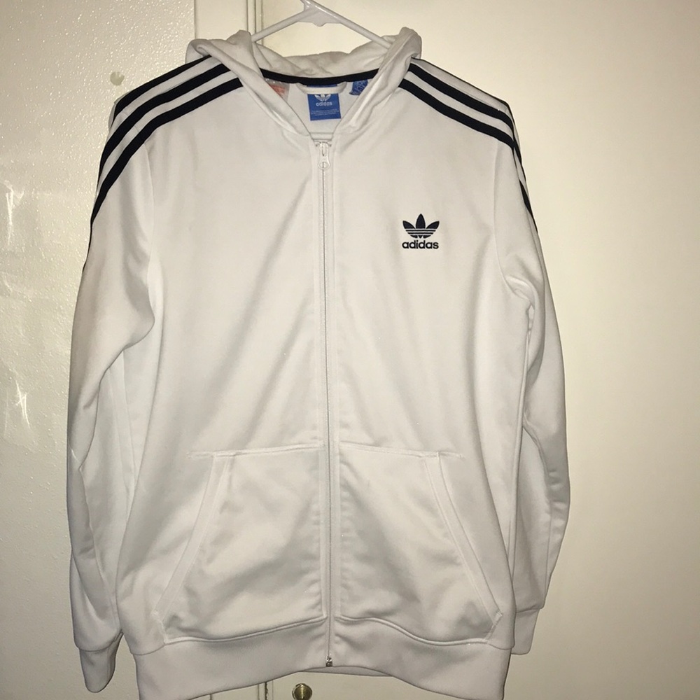 ADIDAS ORIGINAL white w/ black stripes zip hoodie